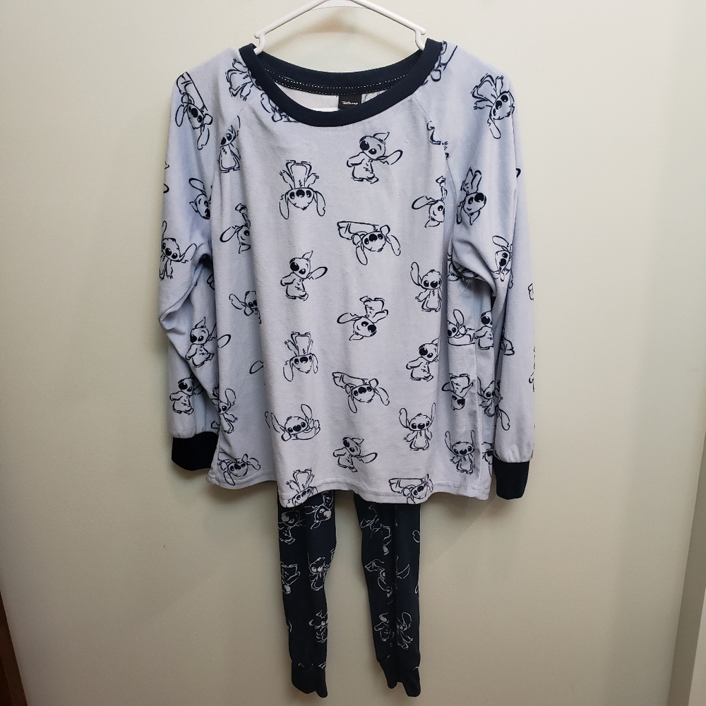 Disney Stitch Blue Pants And Long Sleeve Shirt Pajamas Set Size Medium(8-10)